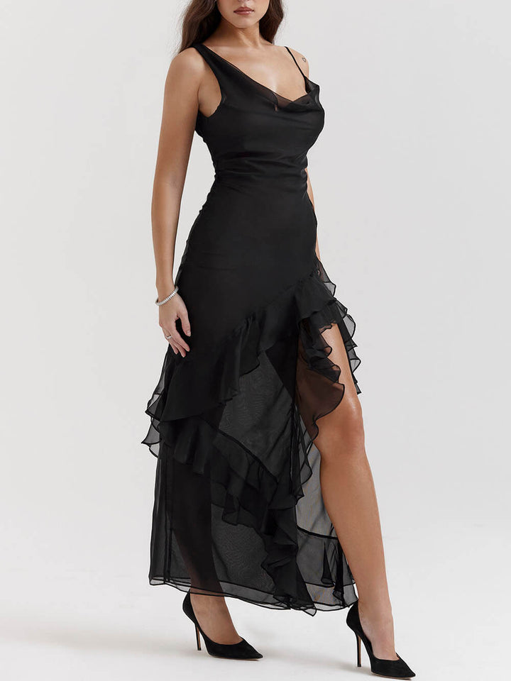 שמלת מקסי סלסול שחורה