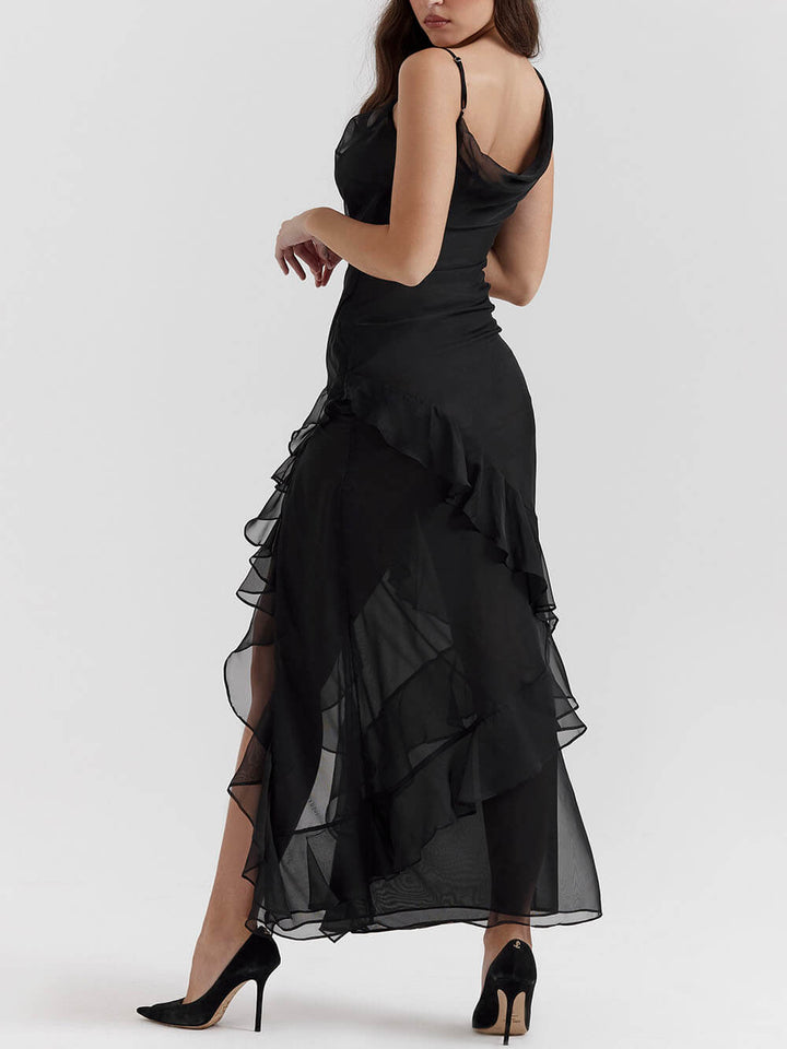 블랙 러플 맥시 드레스