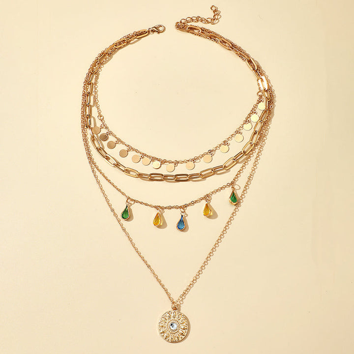Multilayer Sequins Colored Crystal Pendant Necklace