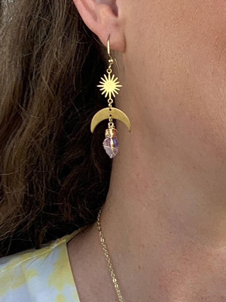 Bohemian Crescent Moon & Sun Crystal Earrings